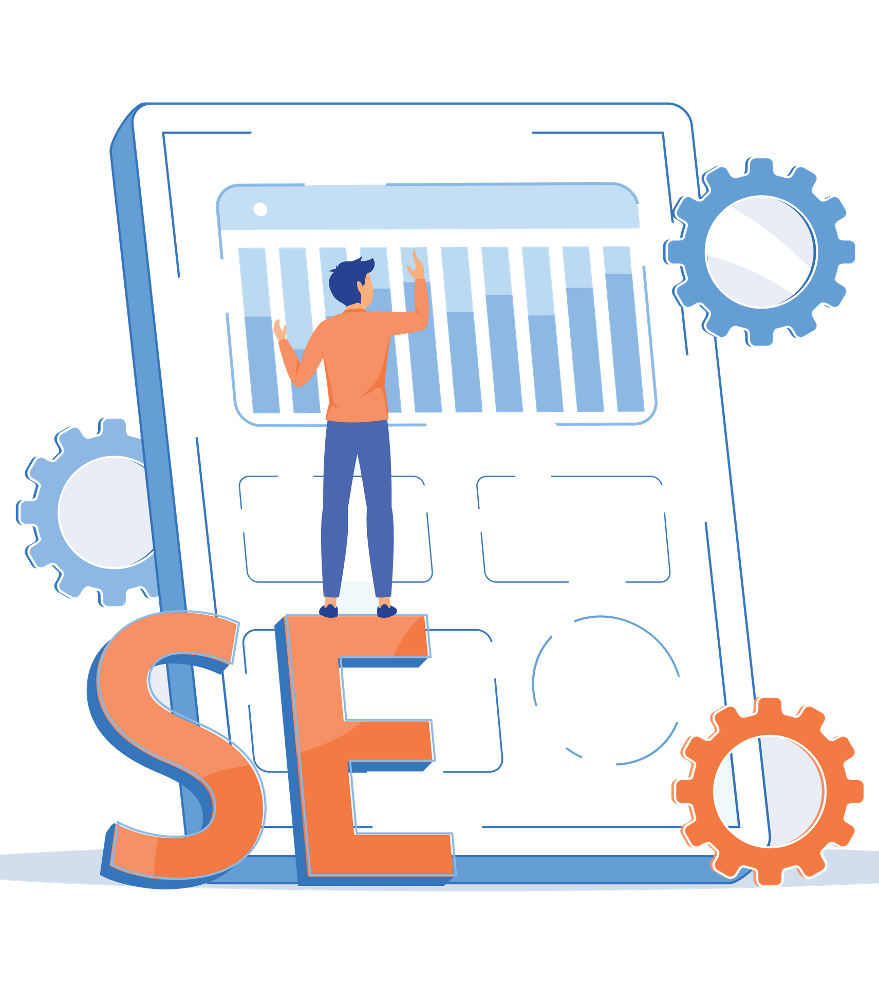 Man on a ladder working on SEO for a website