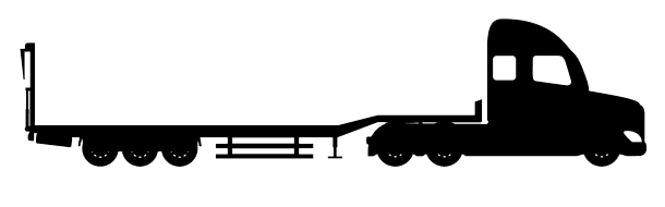 Silhouette of a flatbed truck, featuring an open cargo area for hauling oversized or irregularly shaped cargo